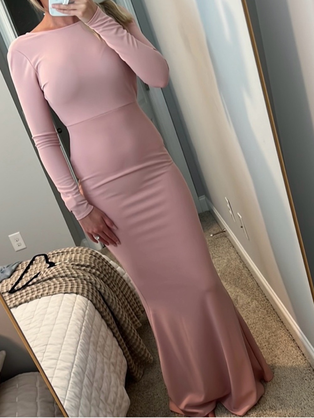 NEW Long Sleeve Pink Bodycon Maxi Dress